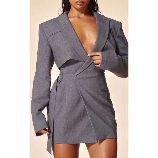 PLT Label Charcoal Tie Side Detail Blazer Dress