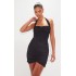 Black Mesh Extreme Ruched Corset Halter Bodycon Dress