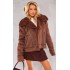 Chocolate Faux Suede PU Bonded Aviator Jacket