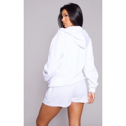 White Oversized Zip Up Plain Front Hoodie