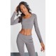 Charcoal Rib Scoop Neck Long Sleeve Crop Top