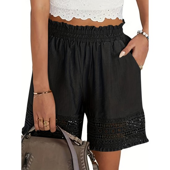 Lace Trim Slant Pocket Shorts, Casual Paper Bag Waist Shorts For Summer, Women’s Clothing – PRYCUS MITCHELL INC