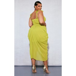 Plus Olive Underwire Detail Draped Midi Dress