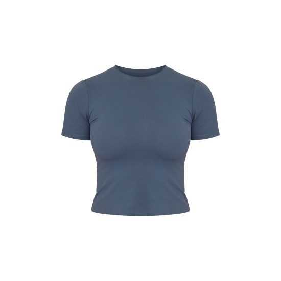 Midnight Blue Sculpt Longline Short Sleeve Gym Top