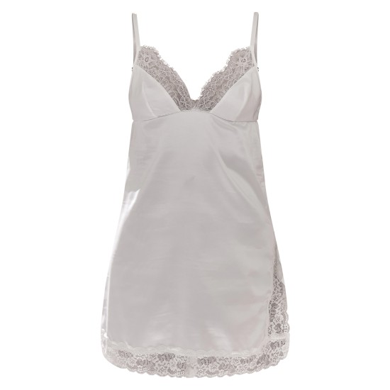 White Satin Lace Split Detail Slip Dress