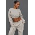 Petite Moss Grey Crop Elasticated Sweat Top