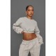 Petite Moss Grey Crop Elasticated Sweat Top