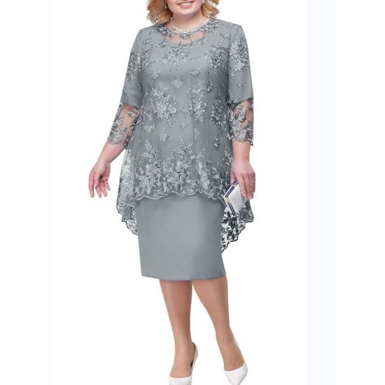 Plus Size Curve Wedding Guest Dress Lace A Line Dress Floral Round Neck Lace 3/4 Length Sleeve Spring Summer Casual Mother??s Day Knee Length Dress Daily Holiday Dress – PRYCUS MITCHELL INC