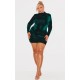 Plus Emerald Green Velour High Neck Long Sleeve Mini Dress