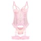 Baby Pink Eyelash Lace Frill Detail Longline Corset Lingerie Set