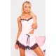 Pink Stripe Contrast Lace Satin Cami Short PJ Set