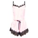 Pink Stripe Contrast Lace Satin Cami Short PJ Set