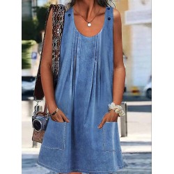 Casual Dress Denim Overall Pinafore Dress Mini Dress Denim Basic Modern Outdoor Daily U Neck Button Pocket Sleeveless Summer Spring 2023 Loose Fit Blue Plain S M L XL 2XL – PRYCUS MITCHELL INC