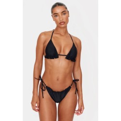 Black Frill Edge Ruched Back Bikini Bottoms