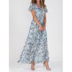 Casual Dress Swing Dress Floral Dress Chiffon Long Dress Maxi Dress Green Blue Light Blue Short Sleeve Floral Ruffle Spring Summer V Neck Fashion Daily Date Vacation 2023 S M L XL XXL 3XL – PRYCUS MITCHELL INC