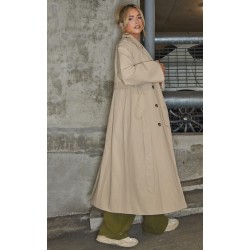 Beige Belted Double Breasted Trench Coat