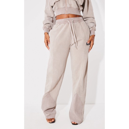 PRETTYLITTLETHING Shape Taupe Washed Wide Leg Sweatpants